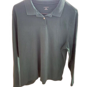 Lands’End Women’s Size XL (18-20 )Long Sleeve Collared Cotton Top Green